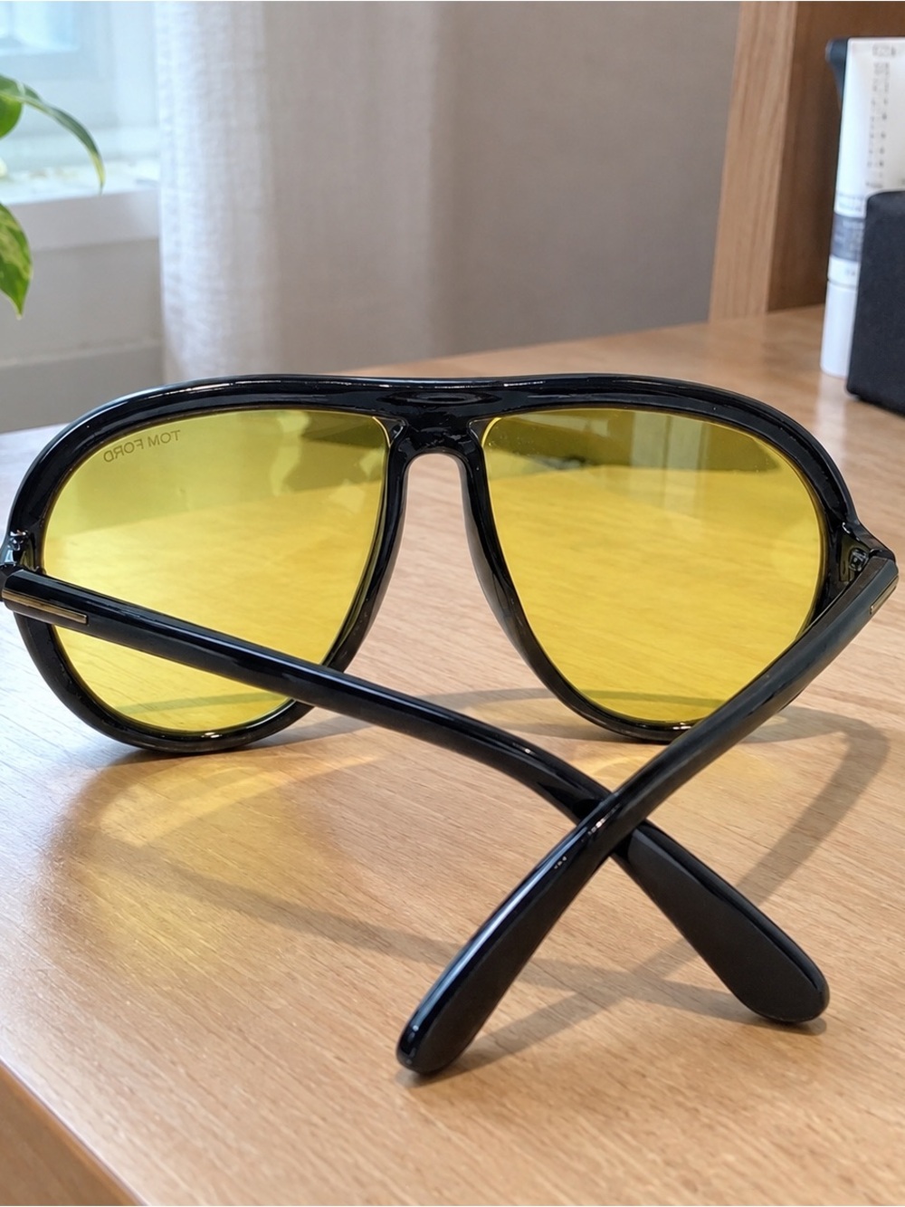 Tom Ford Black Frame Yellow Lens Aviator Sunglasses